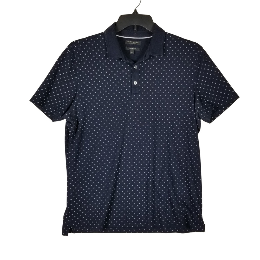 Banana Republic Polo Shirt Mens L Navy Blue Luxury Touch Standard Fit Geometric